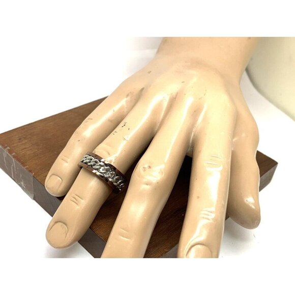 Men's Wedding Band Brown Silver Chain Style Stainless Steel 8mm Size 10 - Picture 12 of 13